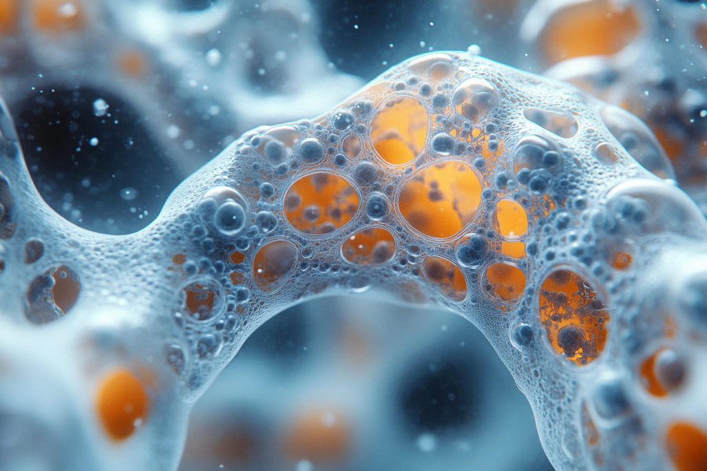 Illustration of the microstructure of ion exchange resins.